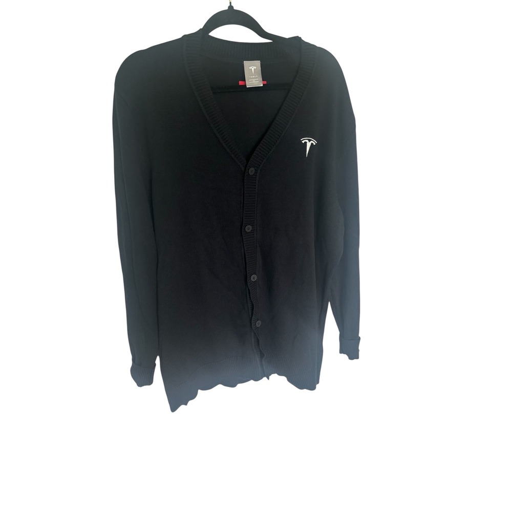 Tesla Motors Mens Black Knit Cardigan Sweater Logo luxury Large LG